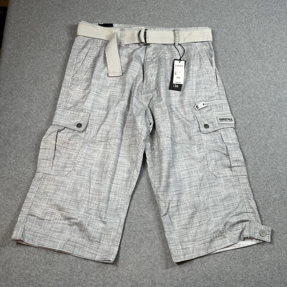 Super Triple Goose Mens M Gray Cargo Shorts Belted Utility Hiking NWT